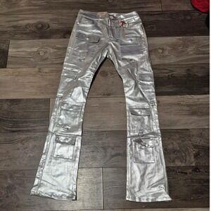 Armor Jeans ASJ03 Mens 30x36 Stacked Denim Metallic Silver White Streetwear New